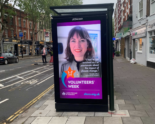 Charlotte on a bus shelter